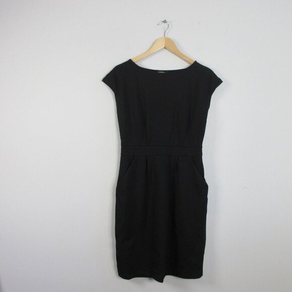 Quince Ultra Stretch Ponte Cap Sleeve Dress S Black Rayon Mini Career Office 414 - Picture 1 of 13